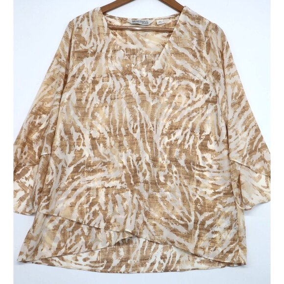 Beautiful By Lawrence Zarian Animal Print Asymmetrical Top M Grannycore - Picture 1 of 10